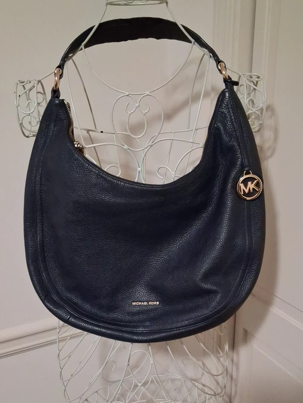 Michael Kors Black Pebbled Leather Hobo with Gold Hardware
